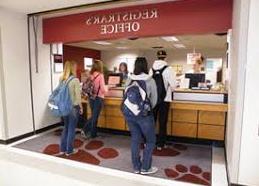 registrar's office with students at counter